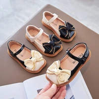 fashion patent leather girls shoes with bow princess shoes children flats square head beige black kids casual school shoes 21 35