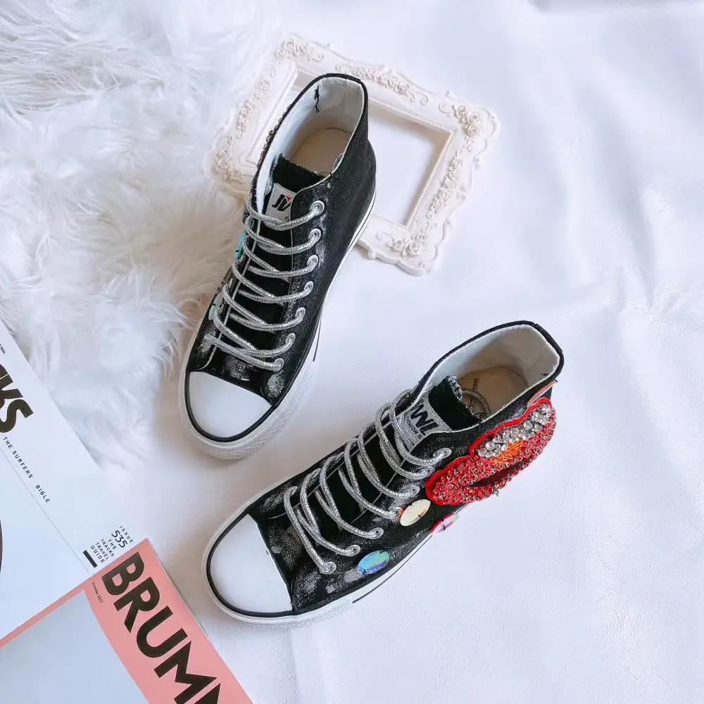 Высококачественные модные холщовые туфли с инкрустацией стразами модная