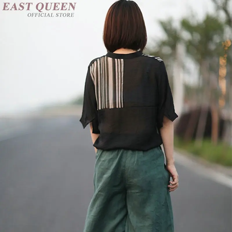 Винтажные рубашки для женщин 2019 Летняя лоскутная полосатая длинная рубашка