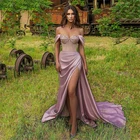 Женское вечернее платье с высоким разрезом soworthy, фиолетовое длинное платье с блестками и открытыми плечами в стиле знаменитостей, для выпускного вечера, 2022