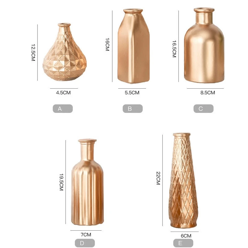 

Nordic Golden Glass Flower Vase Wedding Party Flowerpot Xmas Decor Dried Flower Inserted Vase Home Tabletop Decorative Ornaments