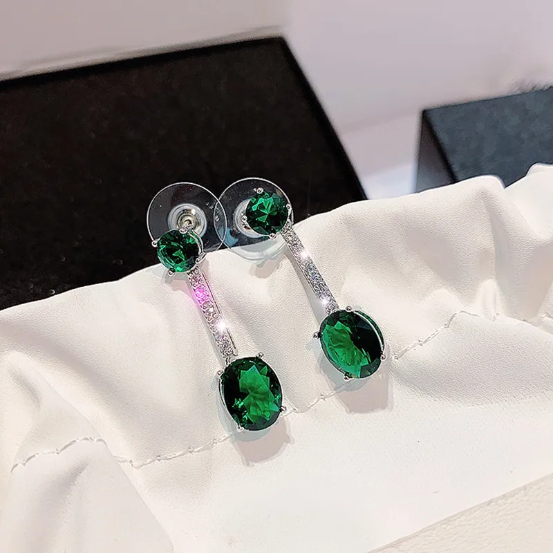 

925 Sterling Silver Jewelry Green Diamonds Earrings for Women Girls 2020 Christmas Gift Banquet Wedding Earrings for Women