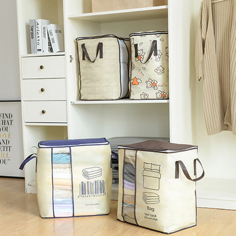 

Foldable Storage Bins With Lid Storage Bag Ogranizer For Quilts Comforters Blankets Dual Handles Clear Window Household Products