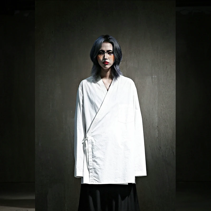 

Рубашка мужская с V-образным вырезом, модная Свободная майка в японском и корейском стиле, индивидуальный Модный кардиган с длинными рукава...