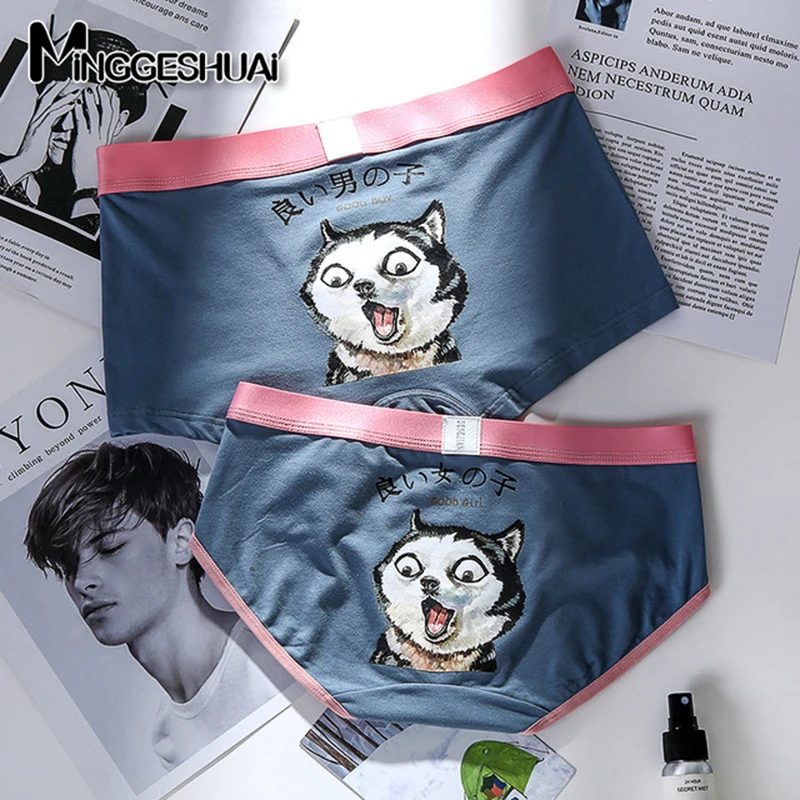 

1PCS Men Women Mid-waisted Cotton Couple Underwear Lovers Cartoon Underpants femme Soft Modal Underwear Men Briefs Boxer Shorts