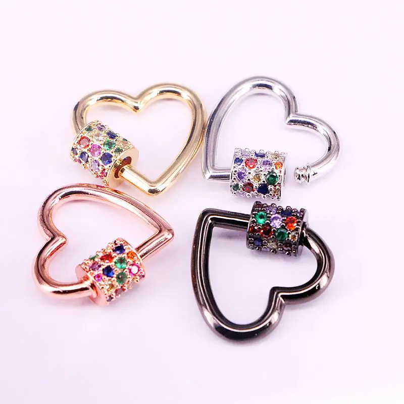 

5 шт., разноцветные застежки с фианитами в форме сердца