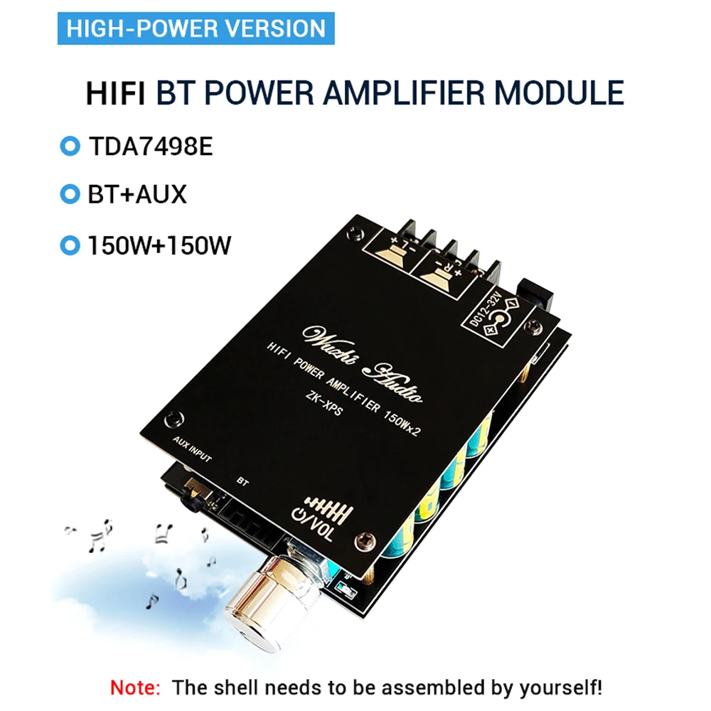Φ 150 Вт x2 Регулировка высоких и низких частот для Bluetooth Плата усилителя мощности