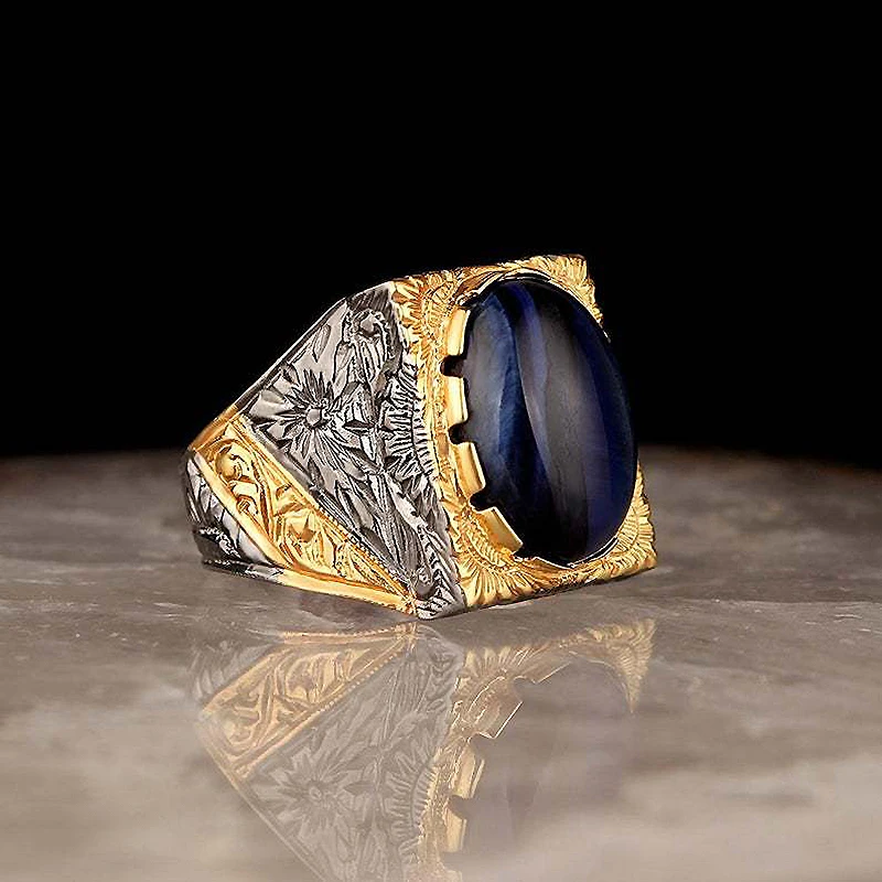 

Obsidian Gold and Silver Retro Pattern Men's Ring Fashion Classic Men's Jewelry High-Quality Alloy Ring Support Wholesale