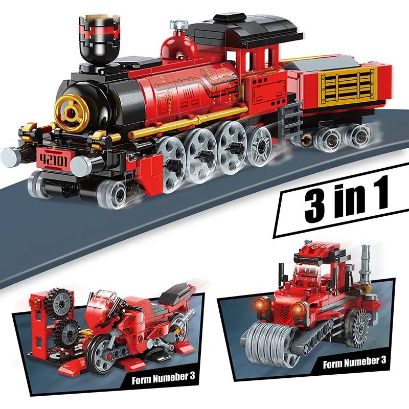 

305PCS City Train Building Block Motorcycle track toys 3 in1 car toys set DIY Bricks educational toy for children gifts boy girl