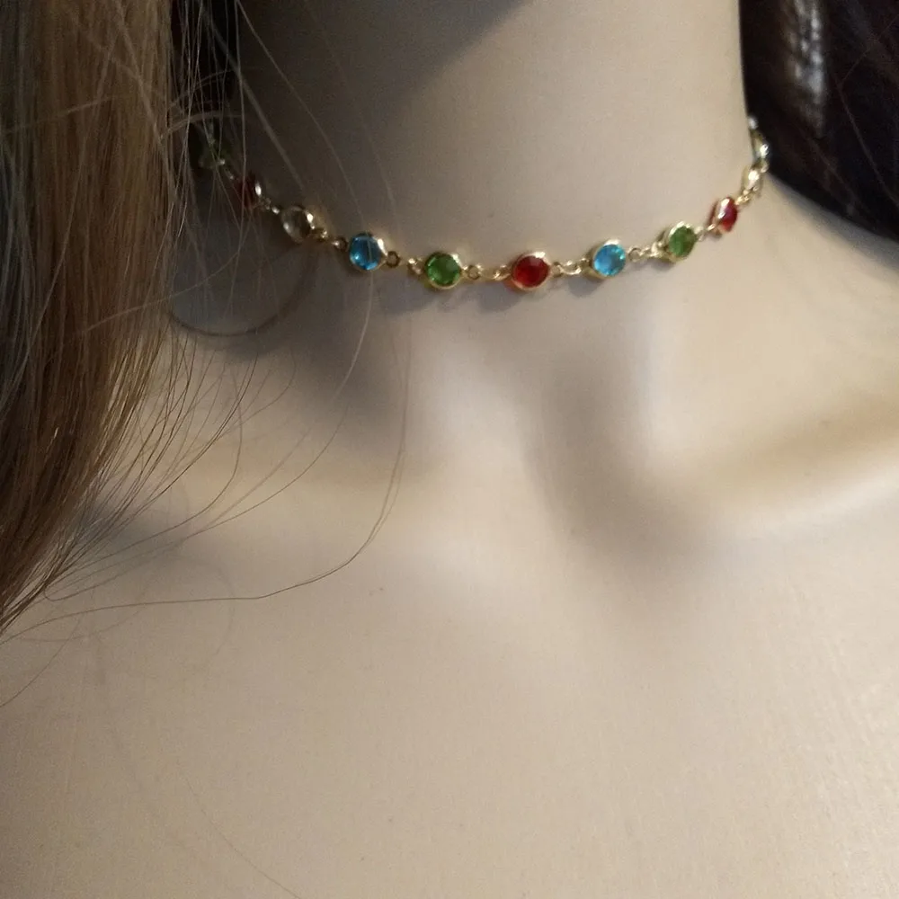 

Дизайнерское оригинальное ожерелье ручной работы с разноцветными кристаллами и бусинами, модное геометрическое металлическое ювелирное и...