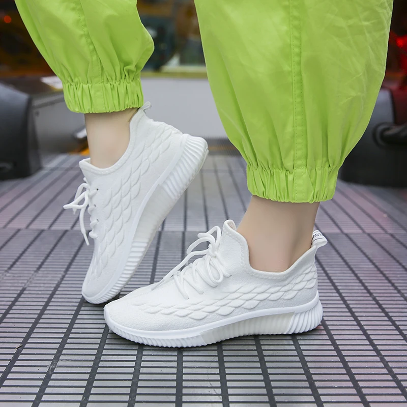 

wohdhe women casual mesh air platform sneakers running shoes white White Trainers knitting sock soft chunky chaussure femme