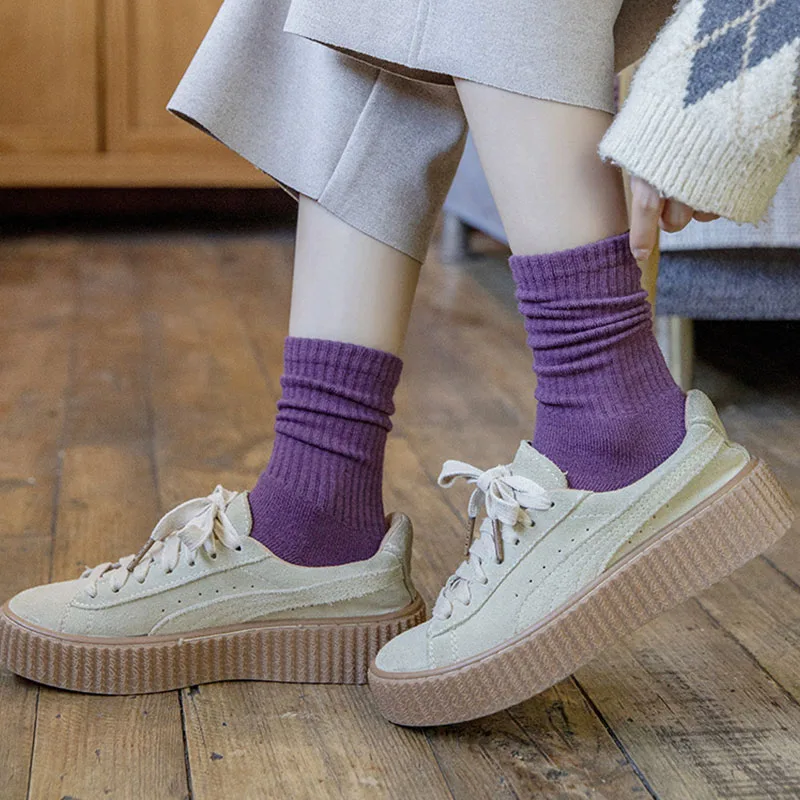 

10 Pairs/Set Women'S Winter Thicken Warm Sock Japanese Solid Knitted Ribbed Socks Female Casual Comfortable Cotton Sock 2021 New