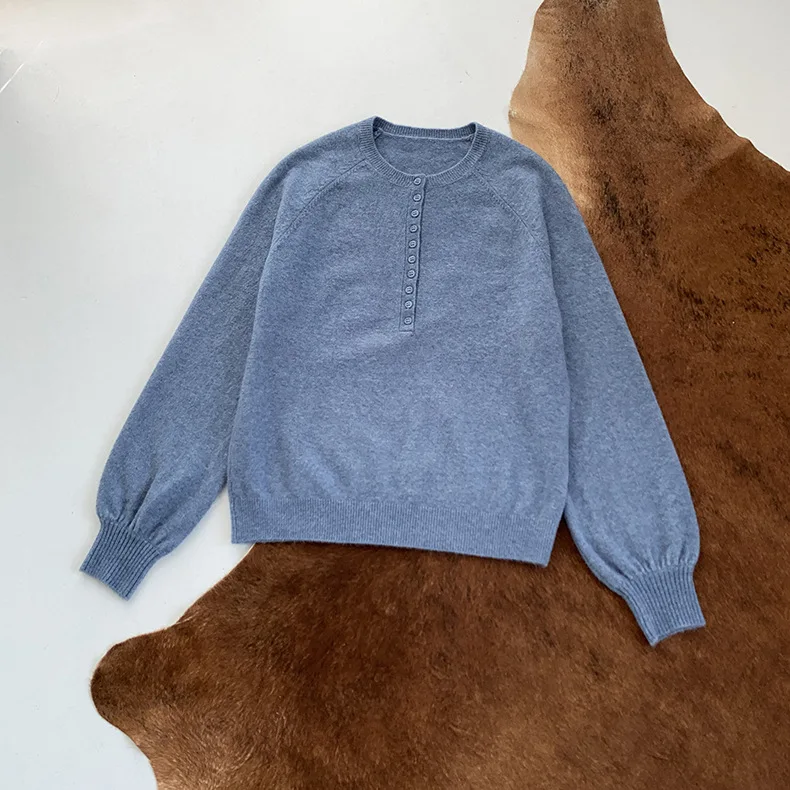 

Knitted Sweater Women's O-neck Long Sleeve 2020 New Jumper with Buttons