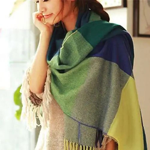 Новая Осенняя шаль Женская мода Зимний Теплый Мягкий клетчатый шарф с кисточками