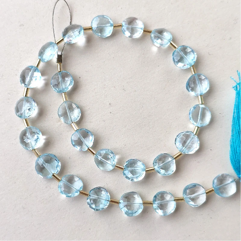 

Icnway 25beads Natural Blue Topaz 7-8mm Faceted Coin Gemstone Beads Diy Jewelry Accessorie Necklace Bracelet Earrings