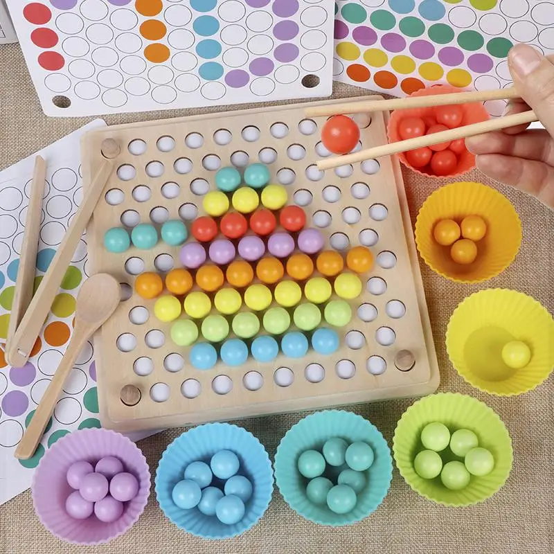 

Montessori clip beads puzzle math Wooden toys game hand-eye coordination learning basic life skills educational toy for children