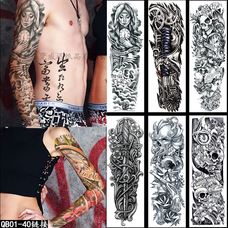 Large Arm Stickers Tattoo Sleeve Waterproof Temporary Tattoo Sticker Body Art Fake Tattoo for Women Men Flash Tattoos Sleeve