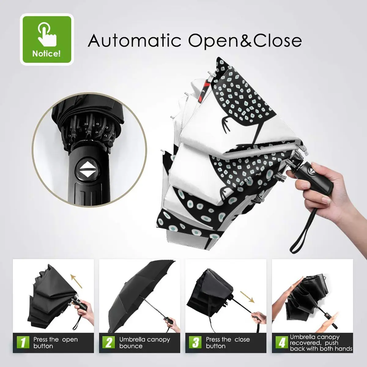 Economici Resistente Al Vento Pieghevoli Donne Ombrello Automatico Auto Nero Macchiato Polli Farm Antivento Ombrelli Da Pioggia Per Gli Uomini Parasole