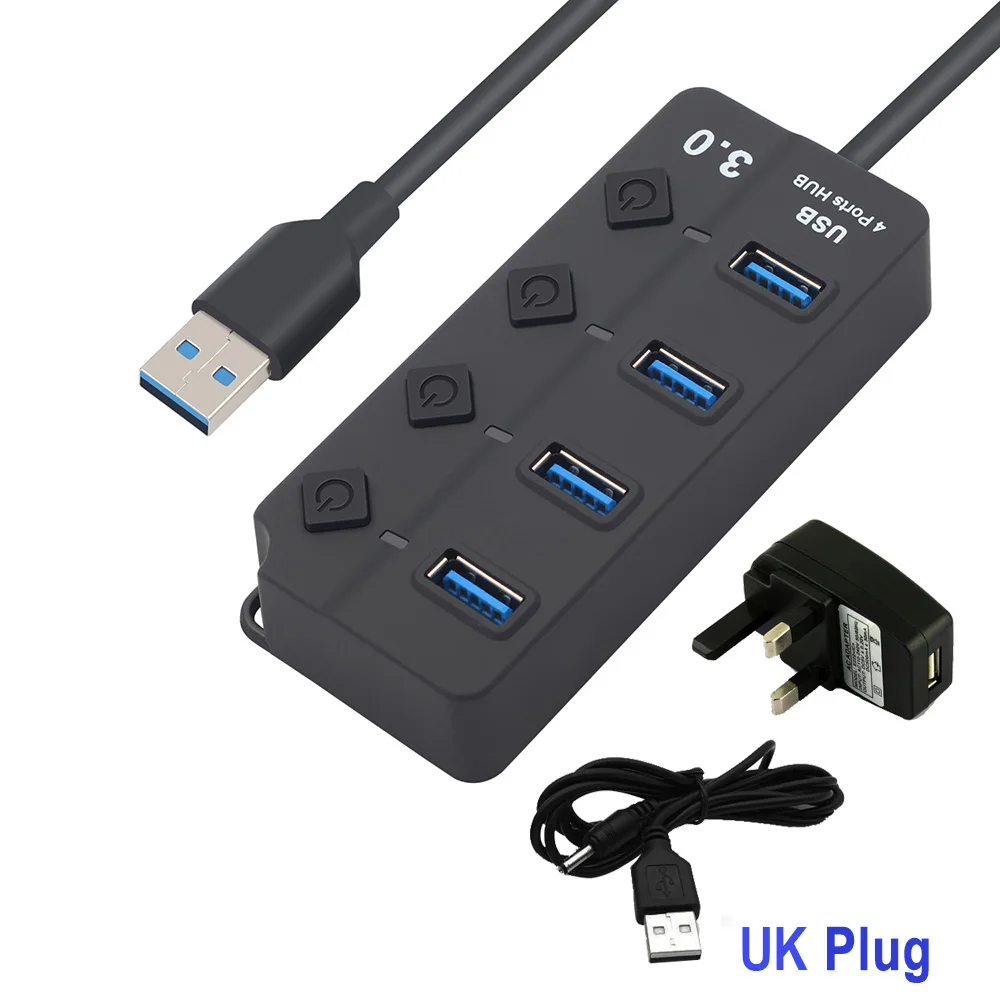 4 Port with EK Plug 4/7 Порты и разъёмы USB 3,0 концентратор Разветвитель USB концентратор 3,0 с индивидуальным Мощность переключатели светодиодный индикатор ЕС и США Мощность адаптер для ноутбука MacBook - Цвет: 4 Port with EK Plug