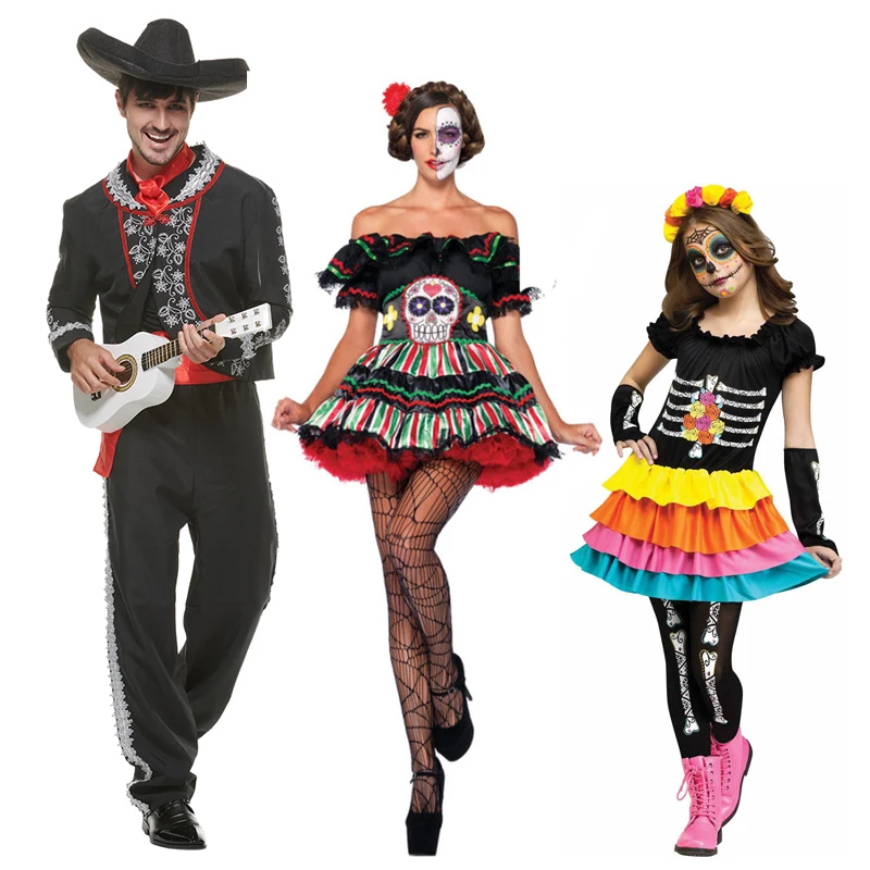 Reneecho День мертвых костюмов семейный Цветок Скелет девушки дьявол костюм на