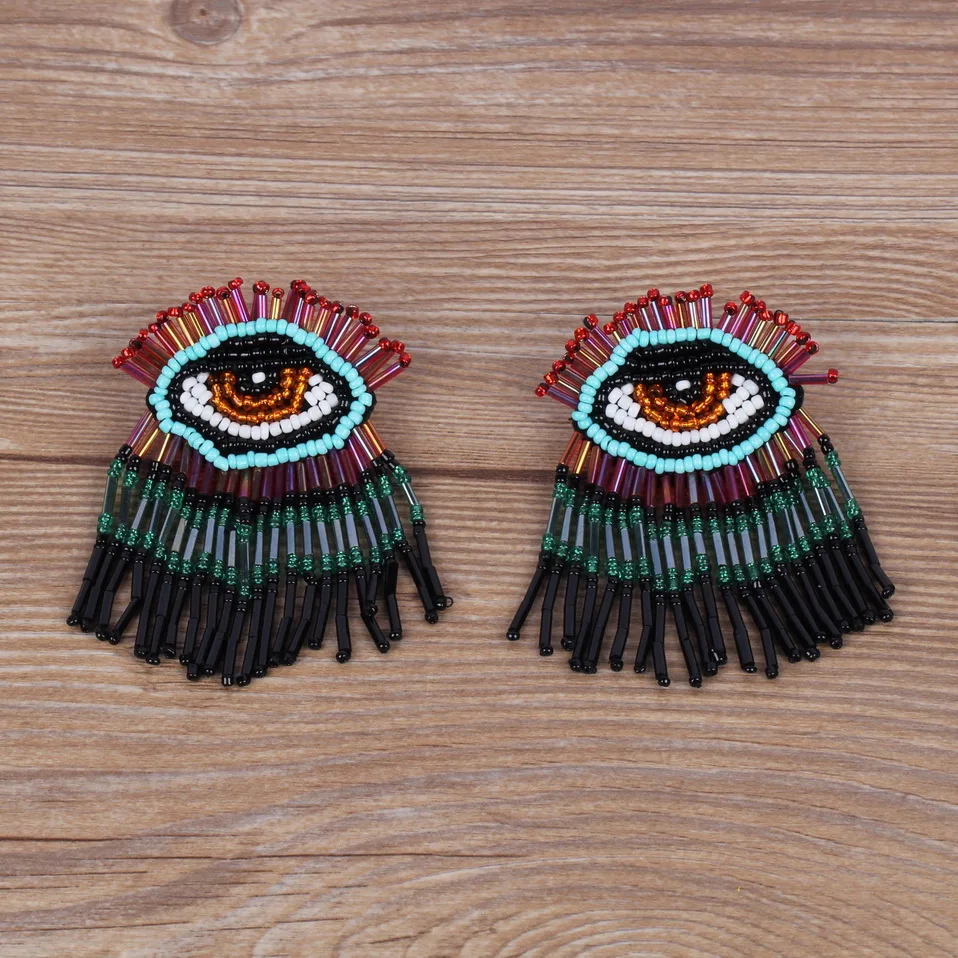 Женские длинные серьги-подвески Florosy крупные богемные ручной работы с бисером и