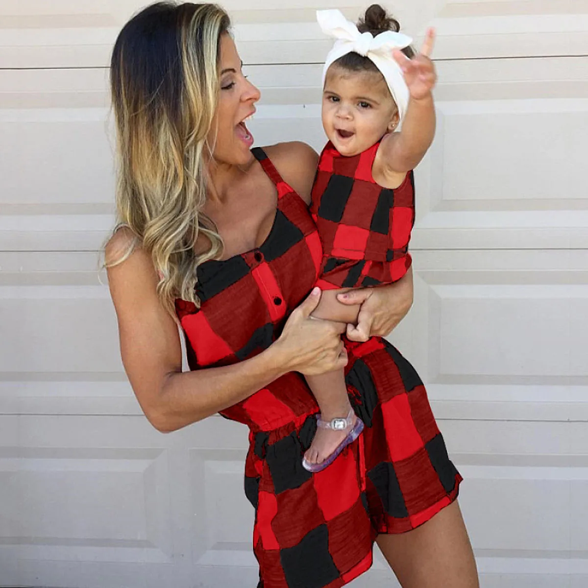 

Mother Daughter Family Matching Outfits Clothes Plaid Parent-child Dress Baby Girls Mom Romper Fashion Summer Women Kids Costume