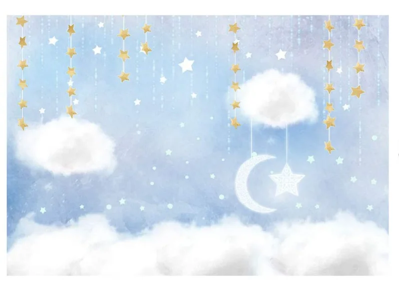 Blue and White Cloud Photo Studio Backdrop Props Prince Birthday Boy Baby Shower Party Gold Stars Twinkle Stars Decorations enlarge