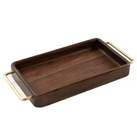 black walnut whole wood dug eco rectangular wooden tray with copper handle