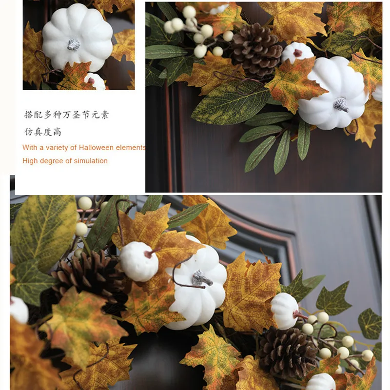 

Halloween theme Autumn Garland Maple leaf Pumpkin 50CM Door Hanging Christmas Festival Thanksgiving VineRing Home Decoration