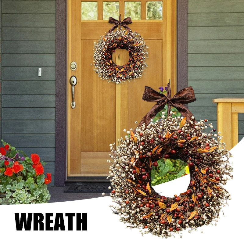 

Artificial Fall Wreath Rustic Front Door Hanging Ornament Handmade Garland For Home Garden Farmhouse Autumn Decoration