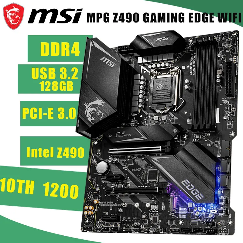 MSI MPG Z490 игровой край материнская плата с WiFi LGA 1200 гнездо DDR4 128 ГБ 100% USB3.2 PCI E 4 0 М. 2 для