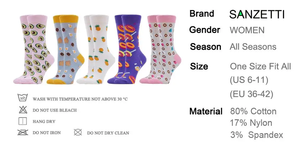 5 пар женские носки из чесаного хлопка с забавным рисунком|Носки| |