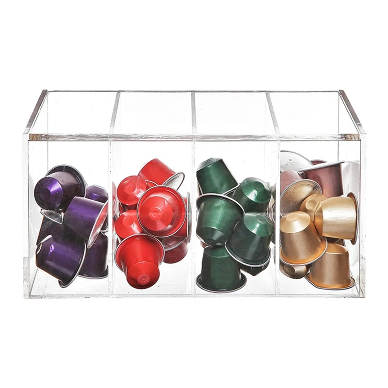 Transparent 4 Grid Acrylic Coffee Capsule Storage Tea Bag Hand-Made Display Box Bar Accessories | Дом и сад