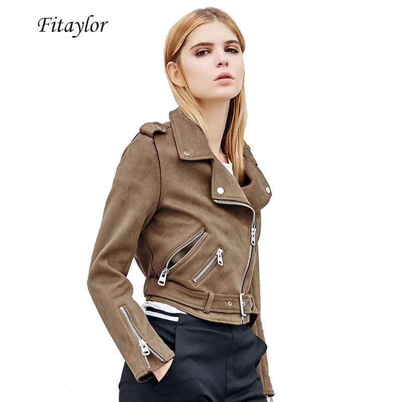 Fitaylor/Осенняя Женская куртка из искусственной замши тонкая кожи мотоциклетная