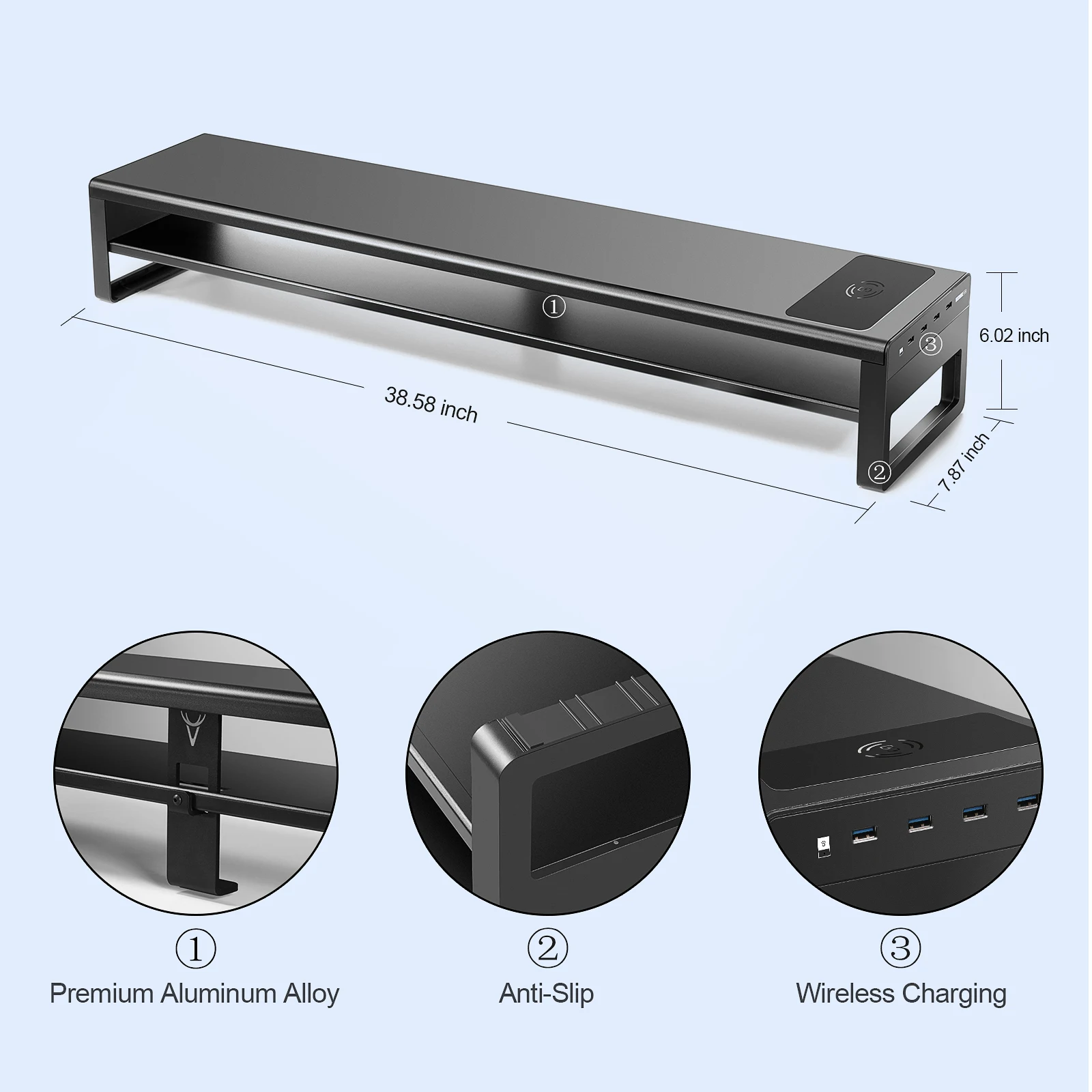 2 Tiers Dual Monitor Stand Aluminum Riser with Wireless Charging and 4 USB 3.0 Hub Ports for Computer TV Space Saving | Компьютеры и