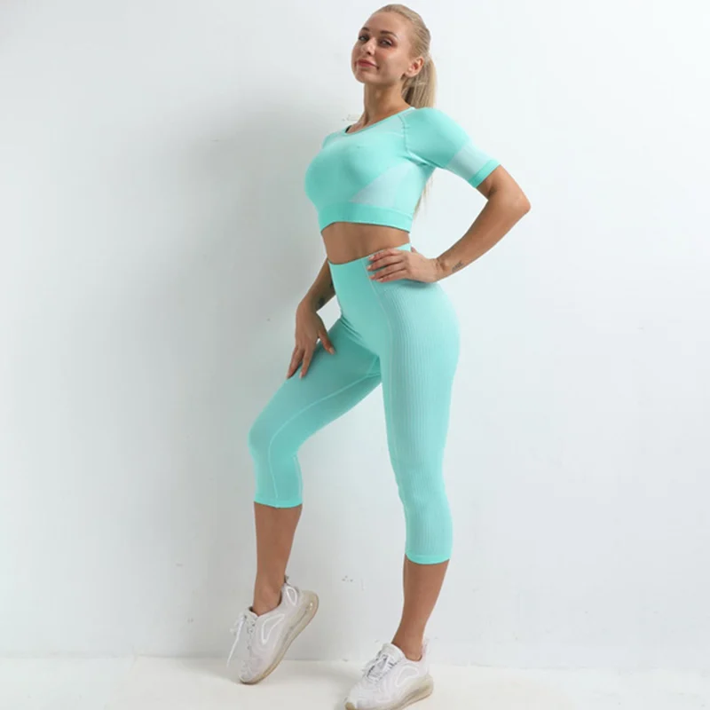 

Sport Leggings Two Piece Fitness Clothing Jogging Suits Summer Seamless Yoga Set For Women Top For Sport Woman Fitness Clothes
