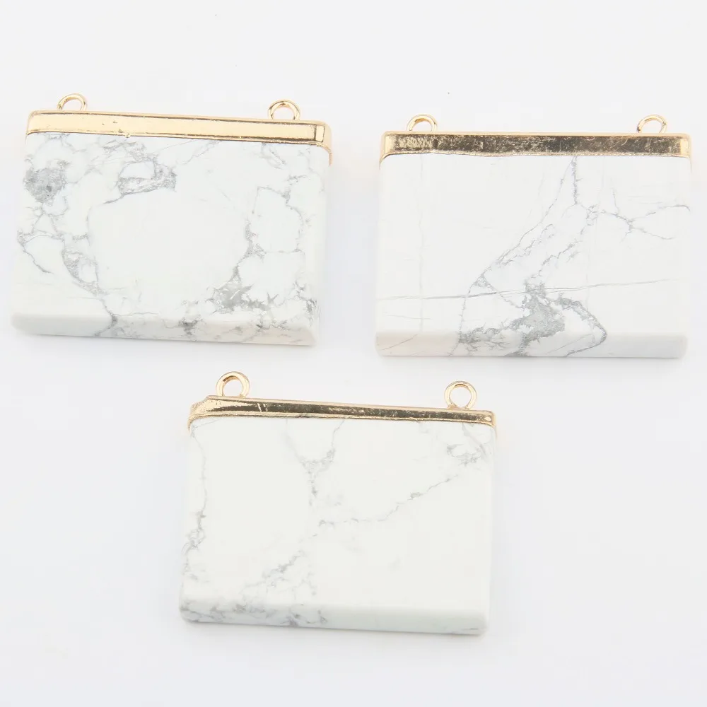 

Natural Stone White Turquoisee Pendant irregular Shape Double Hole Connector for Jewelry Making DIY Necklace Bracelet Accessorie