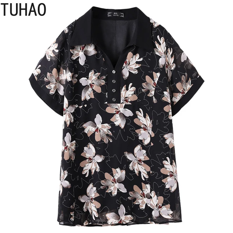 

TUHAO Casual Summer Women Tops Chiffon Shirts Elegant Office Work Lady Plus Size Blouses 10XL 9XL 8XL Woman Outerwear