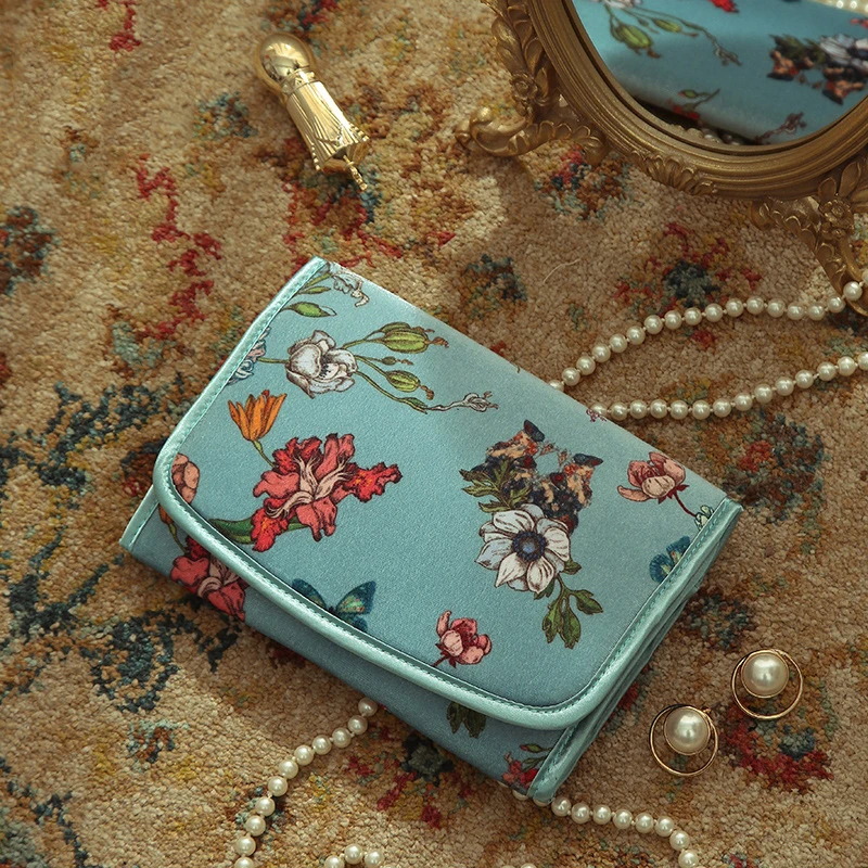 Women Travel Jewelry Organizer  ∙ Foldable Roll for Necklace Bracelets Earrings ∙ French ∙ Compact Jewelry Clutch Storage HJ3H6