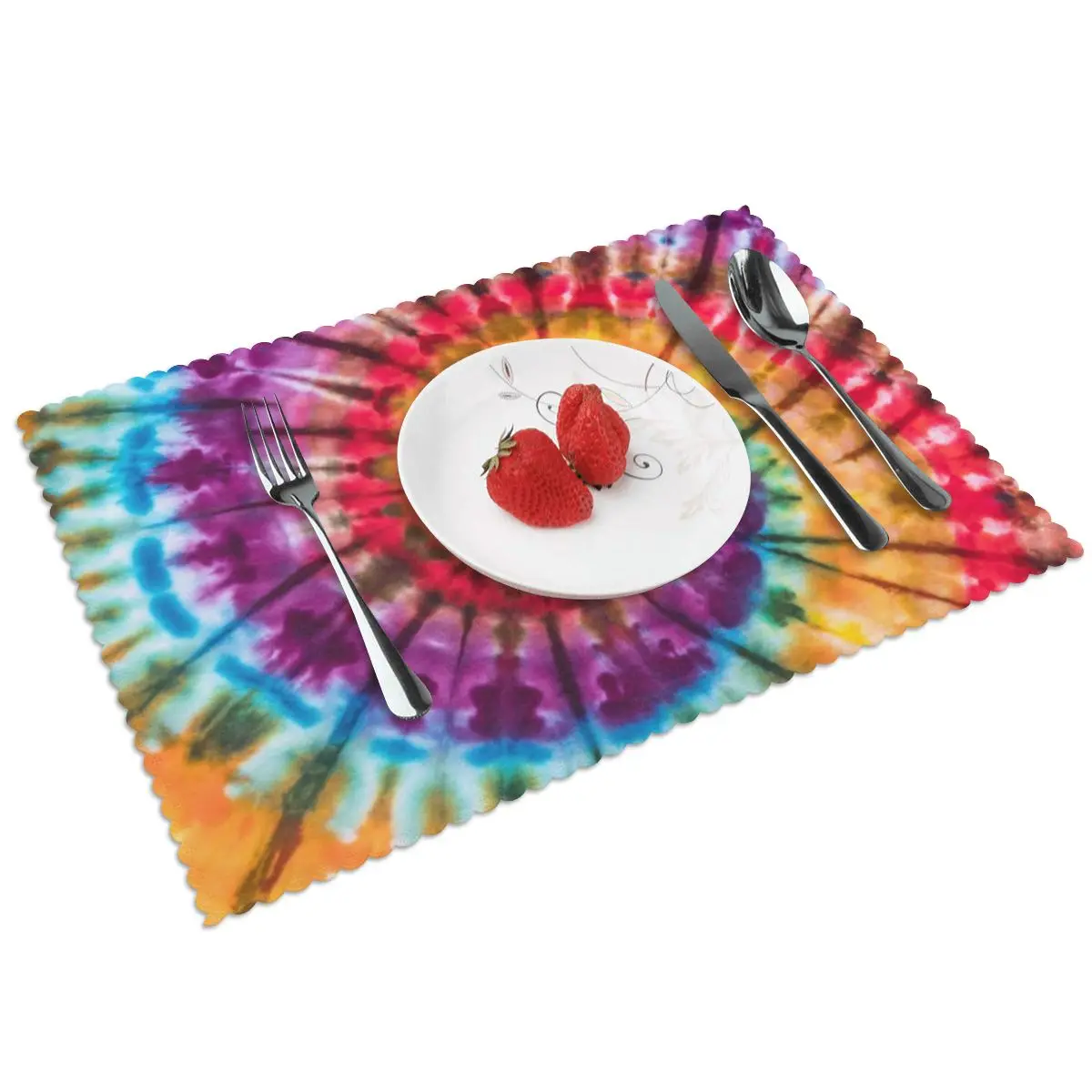 

Tie Dye Colorful Rainbow Placemat For Dining Table Creative Printed Heat-resistant Kitchen Accessories Simple Placemats Disc