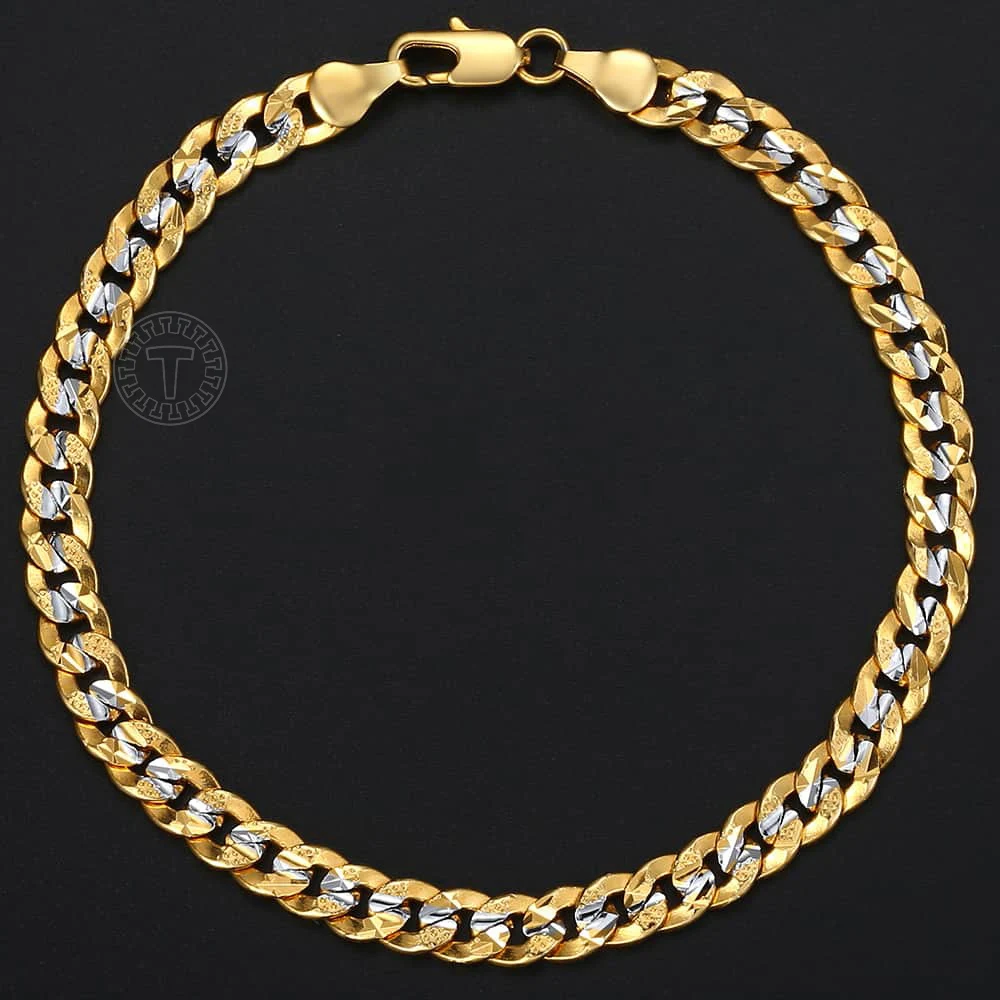 Браслет Davieslee для мужчин и женщин цепочка серебряного цвета желтое золото