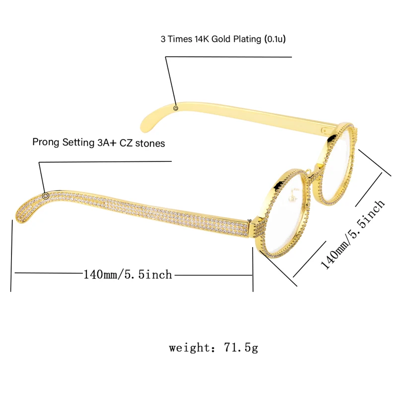 

JINAO Iced Out Gold Plating Glasses Retro Round Sunglasses Women Vintage Sun glasses Bling Cubic Zircon Hip Hop Jewelry