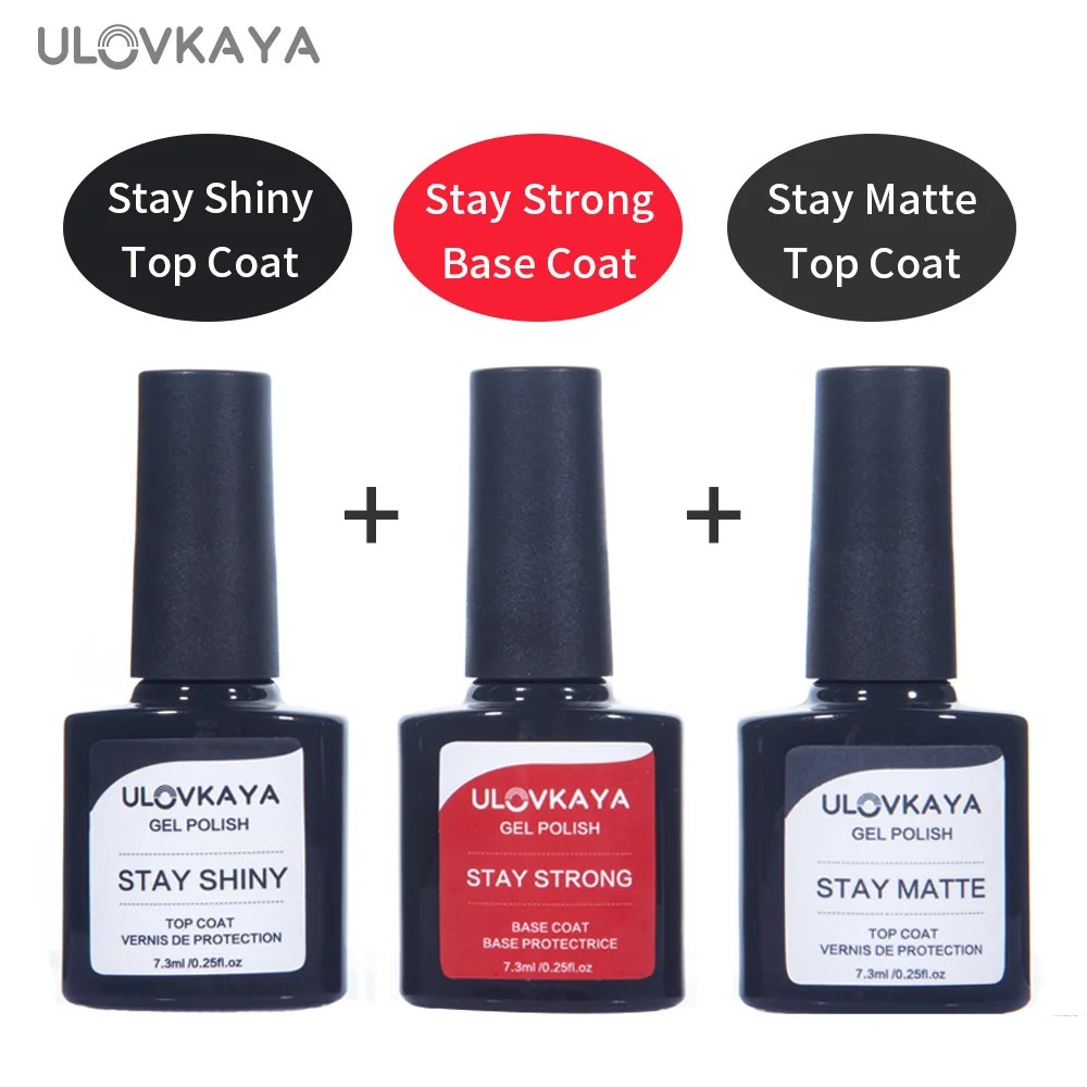 

ULOVKAYA 7.3ml Strong Base Gel Stay Shiny And Matte Top Coat 3Pcs/Set Nail Art UV Lamp Cured Semi Permant Top Base Gel Varnish