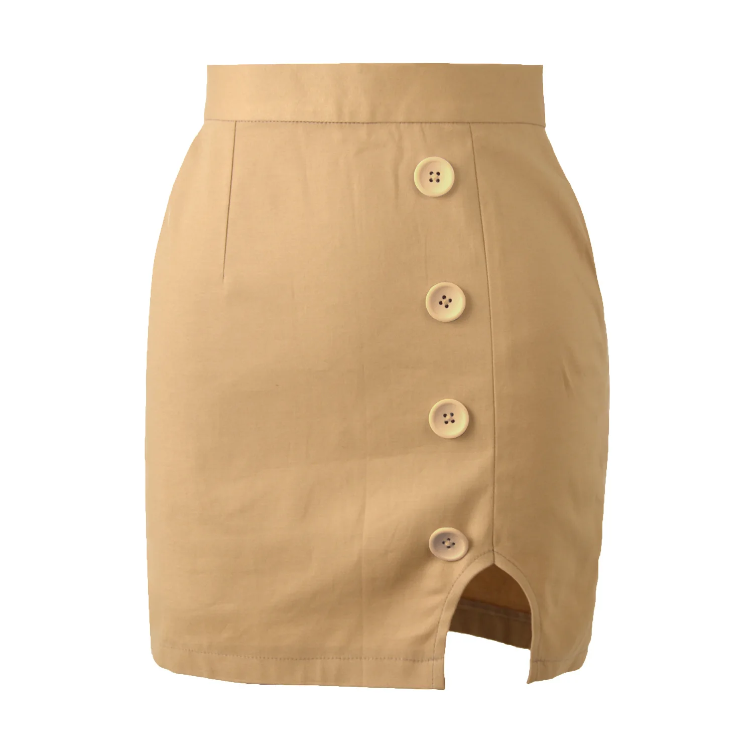 

2021 Women's Sexy Bag Hip Slim A-line Short Skirt High Waist Button Split Solid Color Skirt