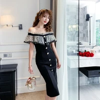 coigarsam women one piece dress korean ruffles polka dot mesh black dresses 6907