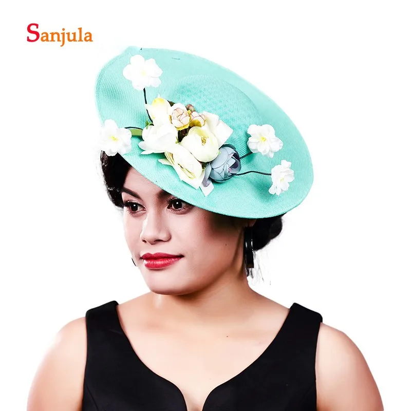 Бирюзовые шляпы для выпусквечерние вечера женщин ручной работы с цветами