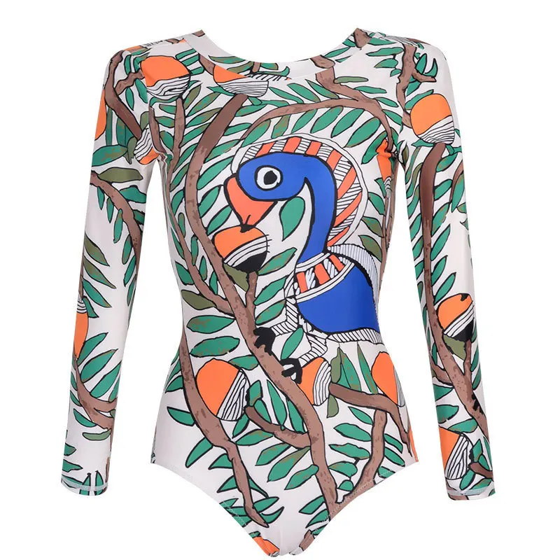 

Kitesurfing Bodysuit Women's Swimwear Bikini Women Swimsuit 2019 Swimming Suit For Girls Vintage Print Back Sexy Long Rashguard
