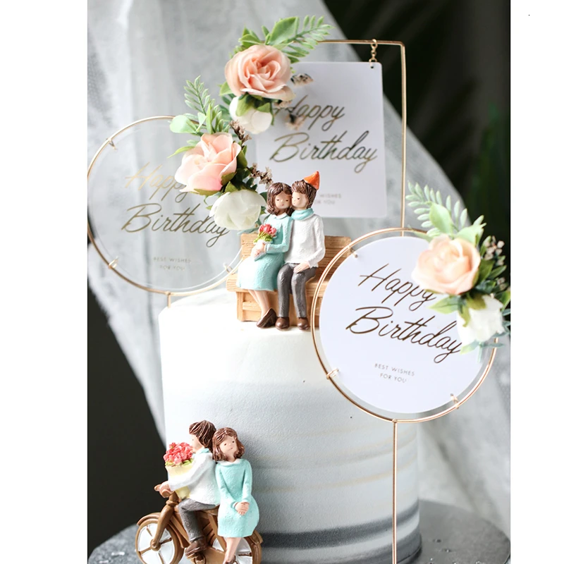 Акриловый Топпер для торта с днем рождения искусственные цветы коллекция тортов