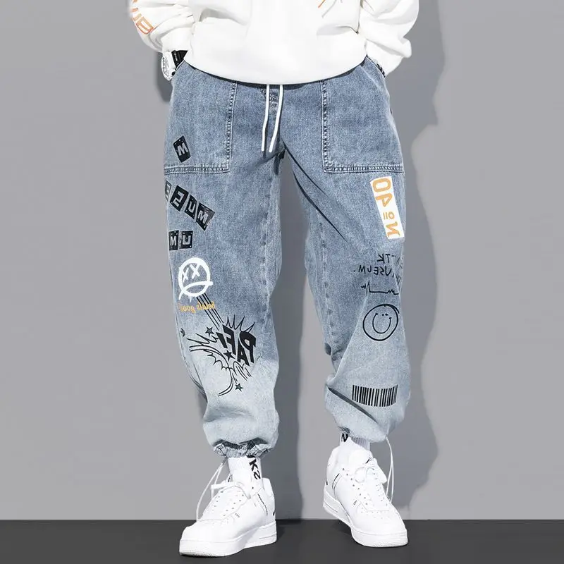 

Fothe New Trend Spring, Popular Logo Casual Jeans For Men Are Loose, Plus-size, Girdle And Wide-leg Harlem Casual Pants For Men