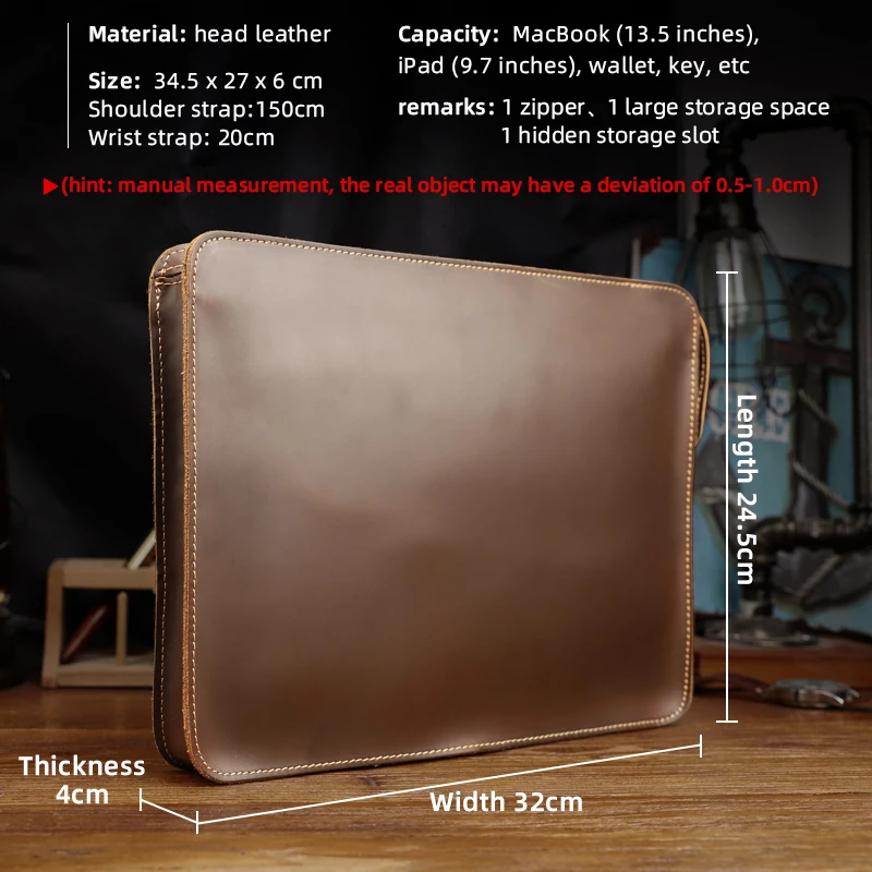 Портативный портфель для ноутбука 13,5 дюйма, мужская деловая сумка-мессенджер из натуральной кожи, винтажная офисная сумка из воловьей кожи ...
